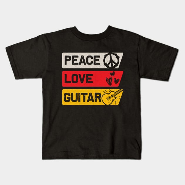 Peace Love Guitar Kids T-Shirt by ShirtsShirtsndmoreShirts